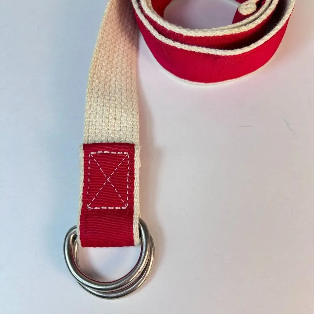 Abercrombie & Fitch Red Ribbon Ivory Mesh D-Ring Adjustable VTG Belt Size M/L